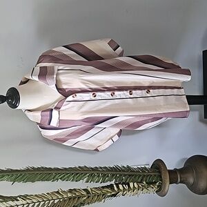 SHEIN Curve Retro 70s Striped Button Down Blouse